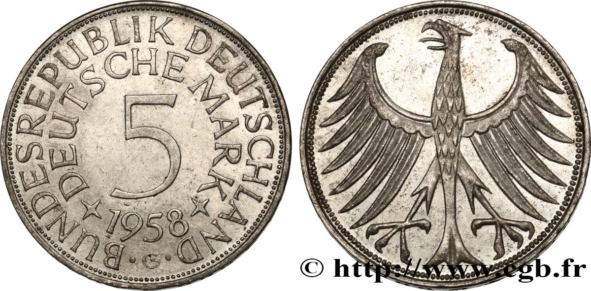 GERMANY 5 Mark aigle 1958 Karlsruhe AU 