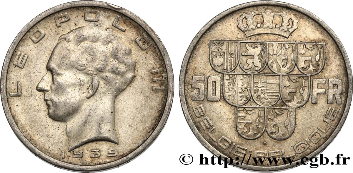 BELGIQUE 50 Francs Léopold III légende Belgie-Belgique tranche position B 1939  TTB+ 