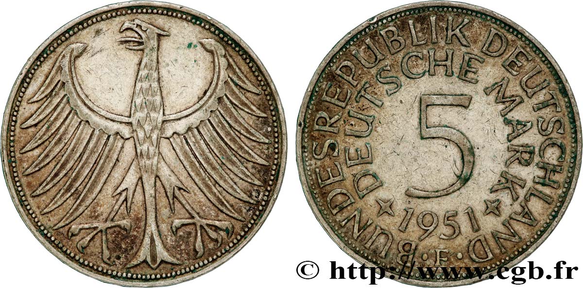 GERMANY 5 Mark aigle 1951 Stuttgart XF 