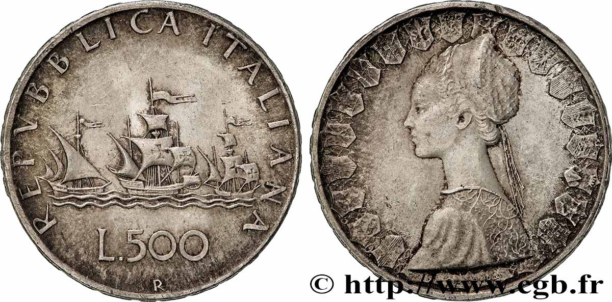 ITALY 500 Lire “caravelles” 1958 Rome AU 