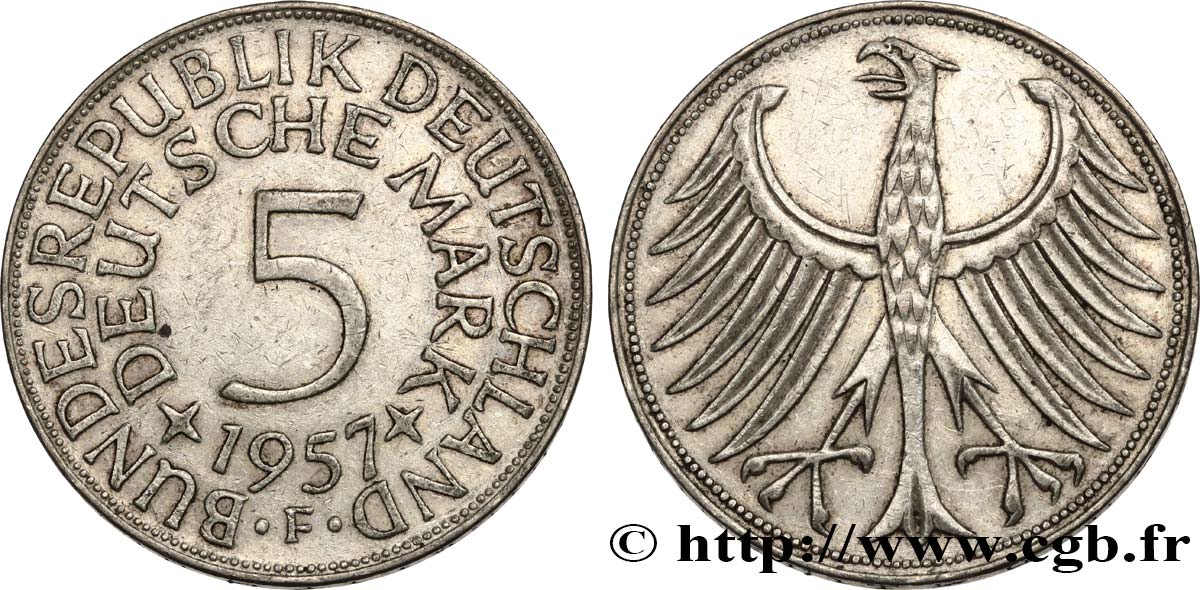 GERMANY 5 Mark aigle 1957 Stuttgart AU 