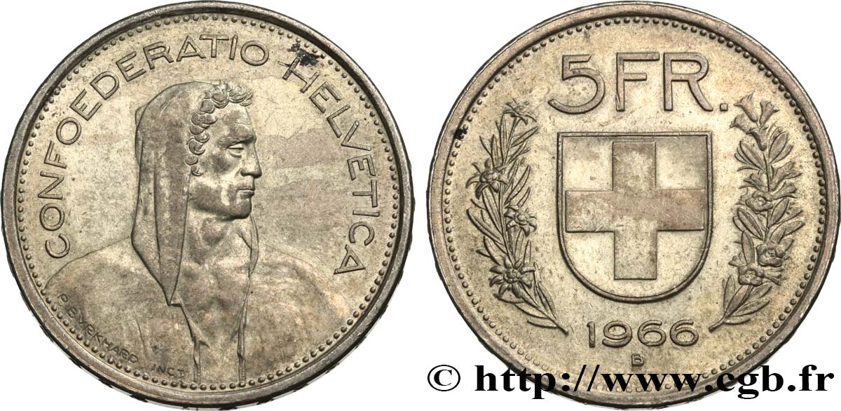 SWITZERLAND 5 Francs Berger des Alpes 1966 Berne - B AU 