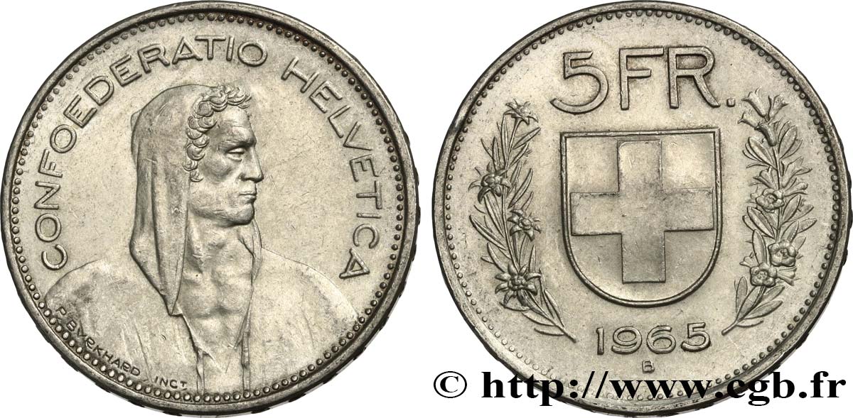 SUIZA 5 Francs Berger des alpes 1965 Berne EBC 