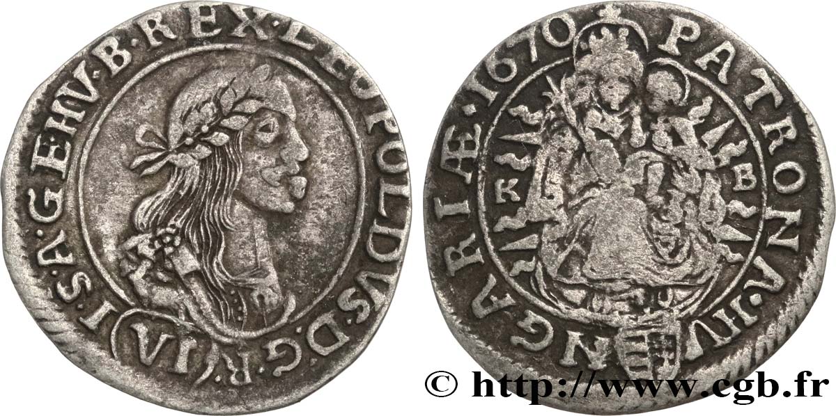 HUNGARY 6 Kreuzer Léopold Ier d’Autriche 1670 Kremnitz XF 