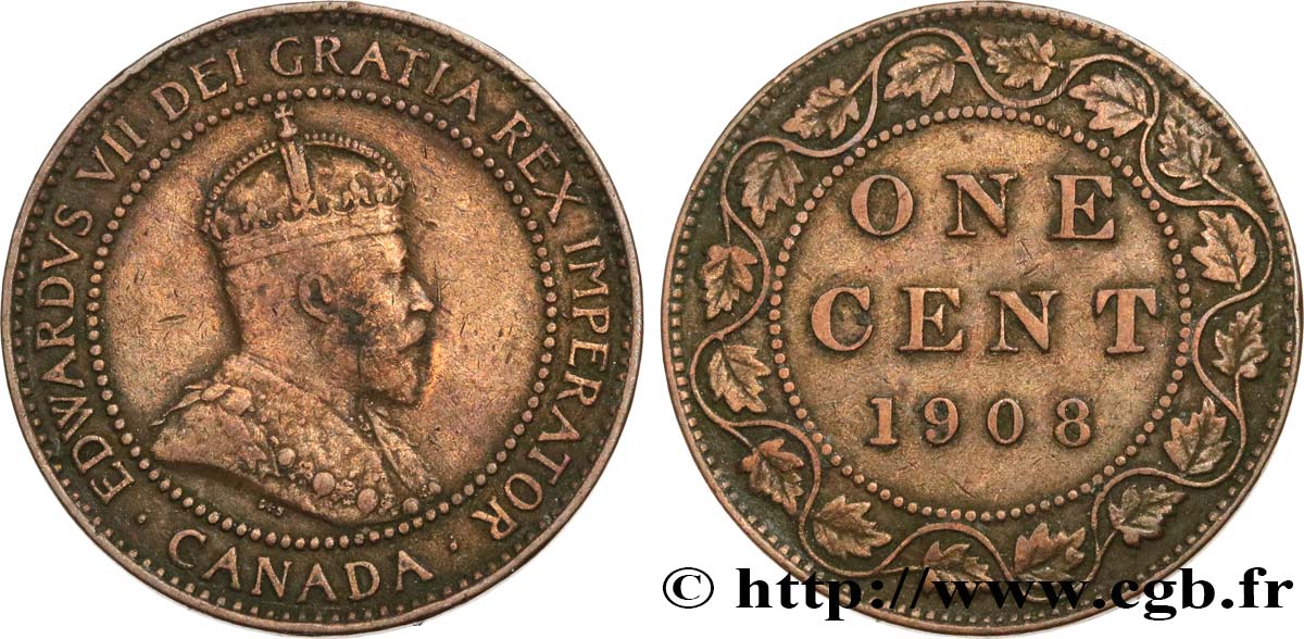 CANADA 1 Cent Edouard VII 1908  VF 