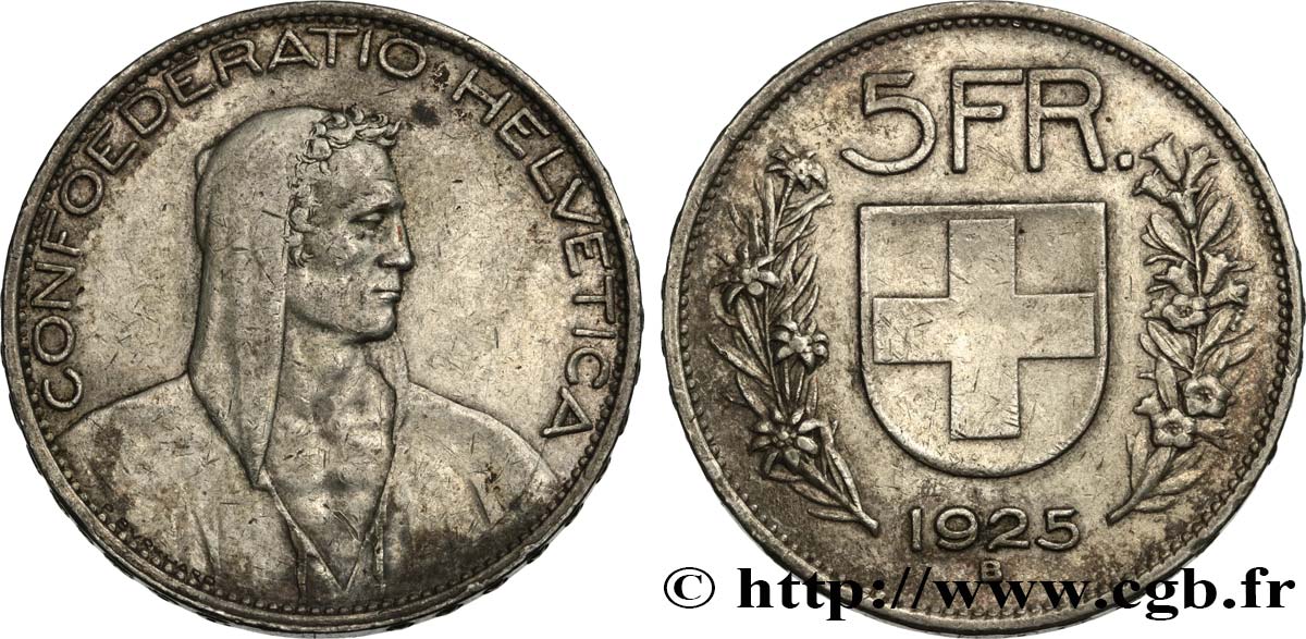 SWITZERLAND 5 Francs berger 1925 Berne XF/AU 