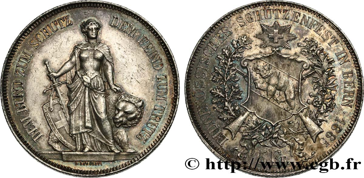 SCHWEIZ 5 Francs, concours de Tir de Berne 1885  fVZ 