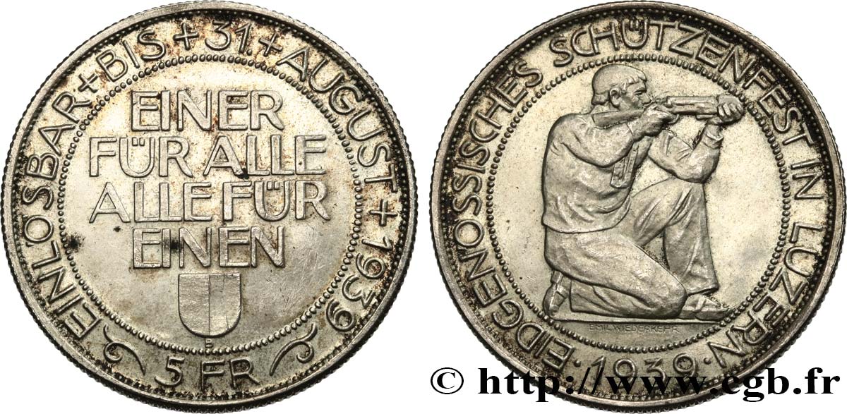 SWITZERLAND - CANTON OF LUCERNE 5 Francs 1939  AU 