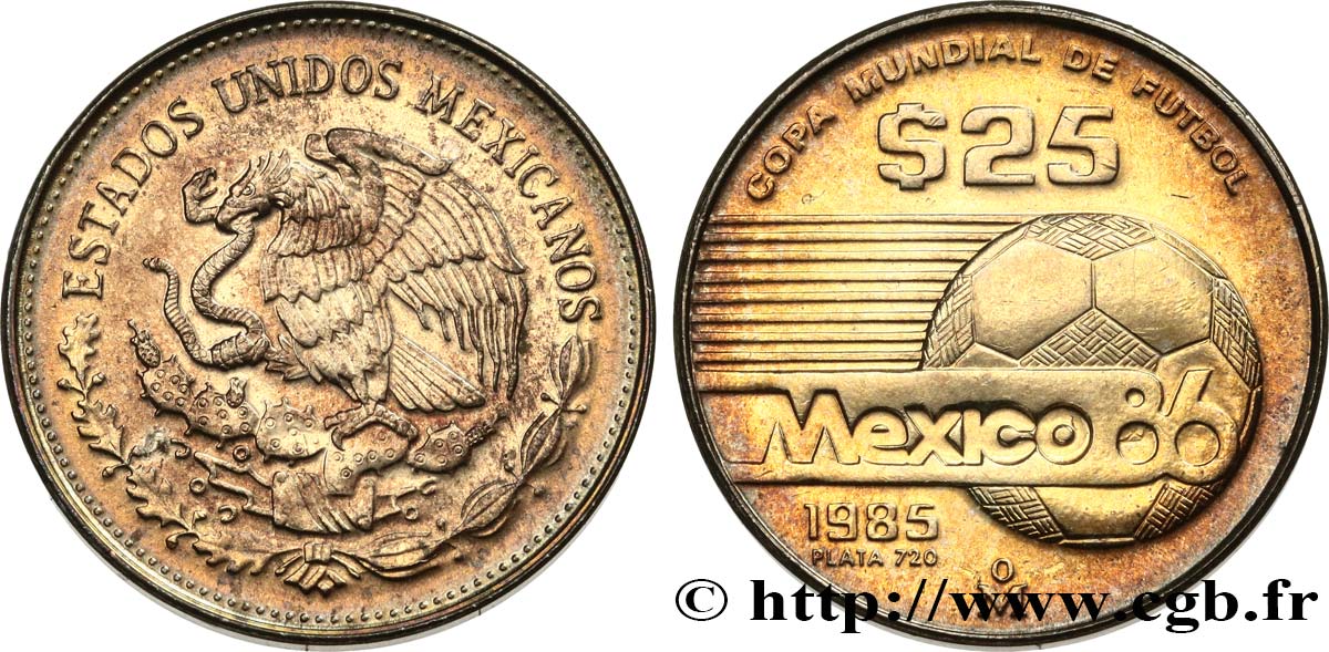 MEXICO 25 Pesos coupe du Monde de football 1986 1985  MS 
