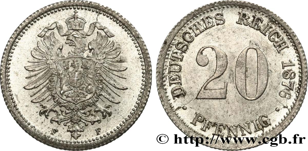 DEUTSCHLAND 20 Pfennig 1876 Stuttgart fST 