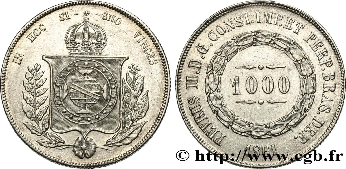 BRASIL 1000 Reis Empereur Pierre II 1861  MBC+ 