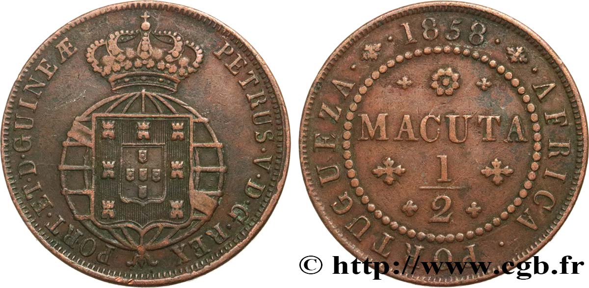 ANGOLA 1/2 Macuta Pierre V 1858 Lisbonne MBC 