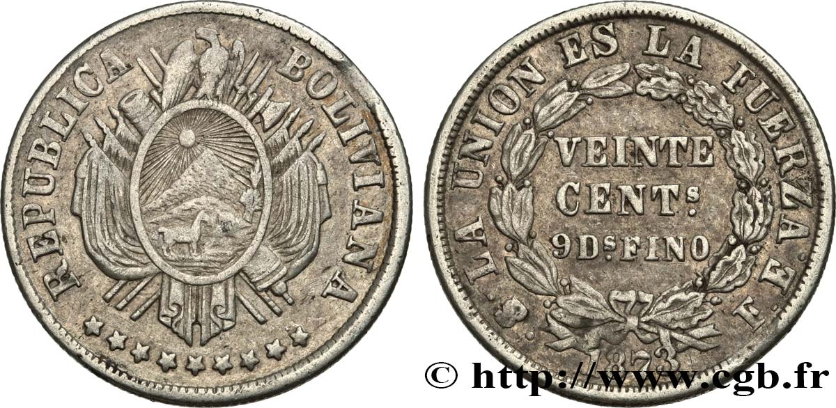 BOLIVIA 20 Centavos 1879 Potosi XF 