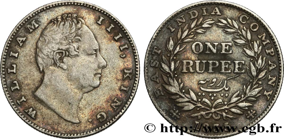 INDIA BRITANNICA 1 Roupie William IV 1835 Calcutta BB 
