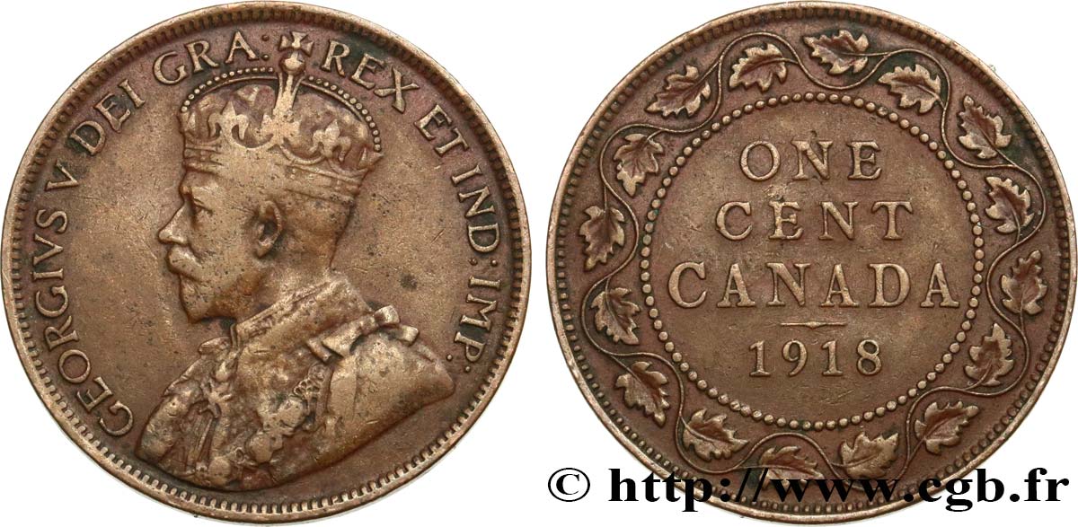 CANADA 1 Cent Georges V 1918  VF 