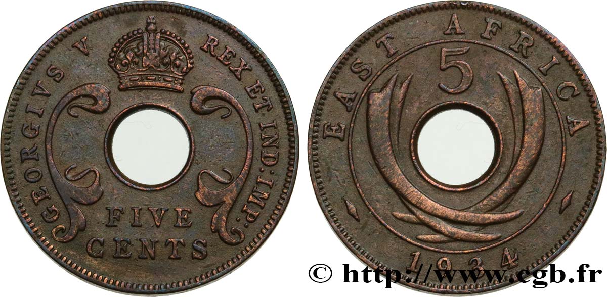 AFRIQUE DE L EST 5 Cents Georges V 1934 Londres TTB+ 