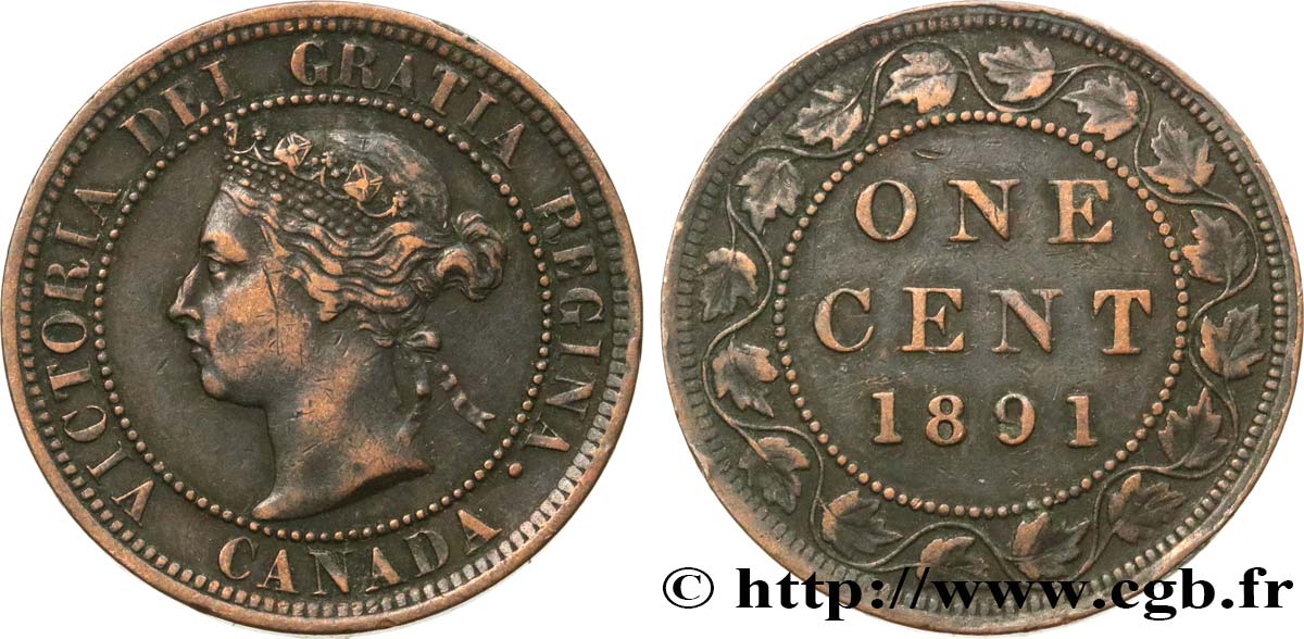 CANADA 1 Cent Victoria 1891  TTB 