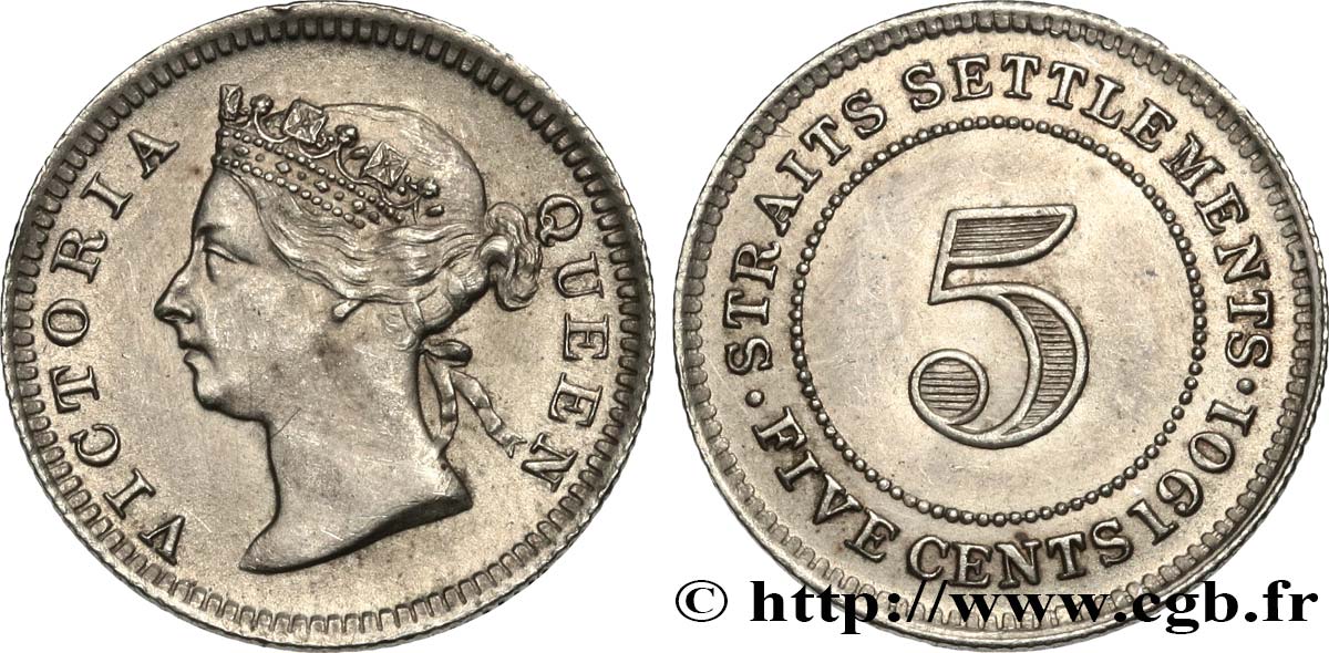 MALAISIE - ÉTABLISSEMENTS DES DÉTROITS 5 Cents Victoria 1901 Bombay SUP 