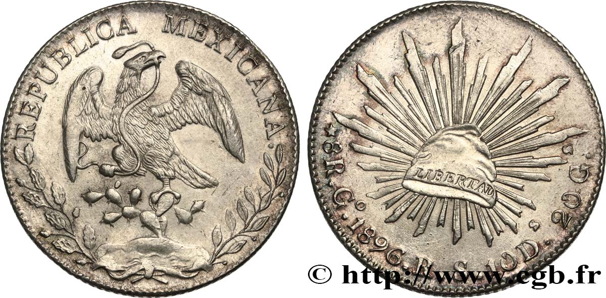 MEXICO 8 Reales 1896 Guanajuato AU 