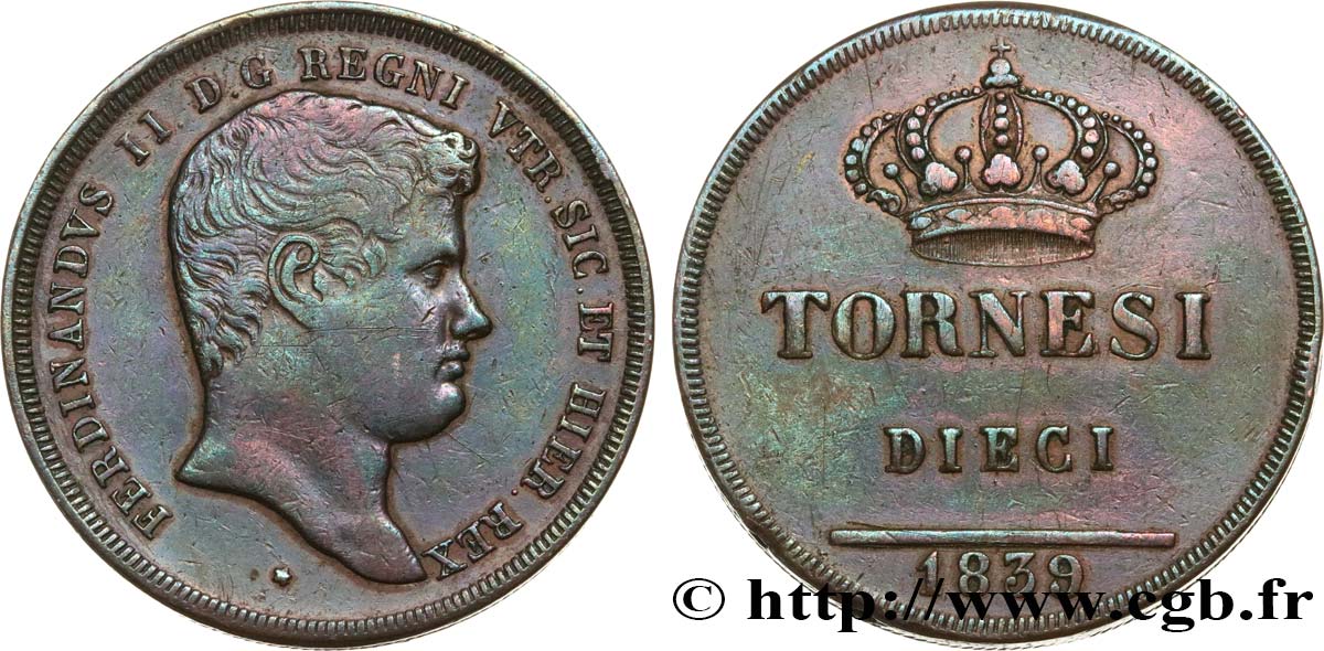 ITALIE - ROYAUME DES DEUX-SICILES 10 Tornesi Ferdinand II 1839  TTB 