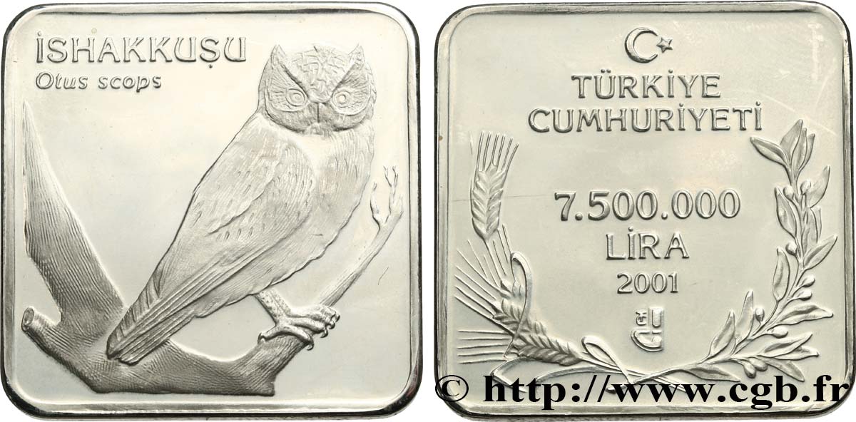 TURCHIA 7.500.000 Lira Proof chouette 2001 Istanbul MS 