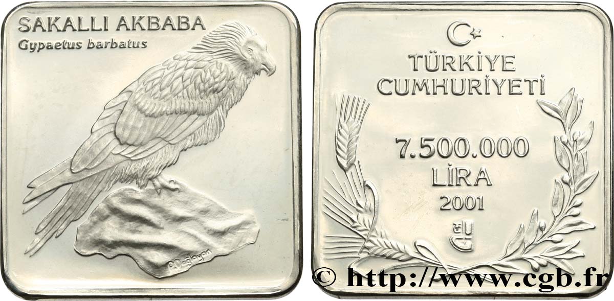 TURCHIA 7.500.000 Lira Proof Sakalli Akbada 2001 Istanbul MS 