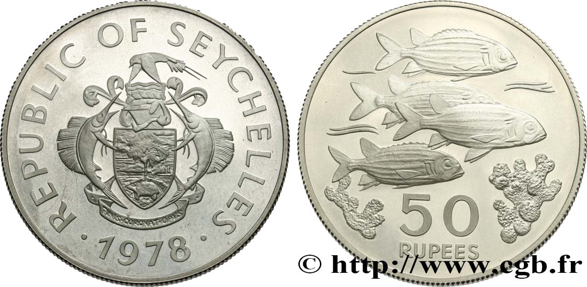 SEYCHELLES 50 Rupees Proof Poissons 1978  MS 