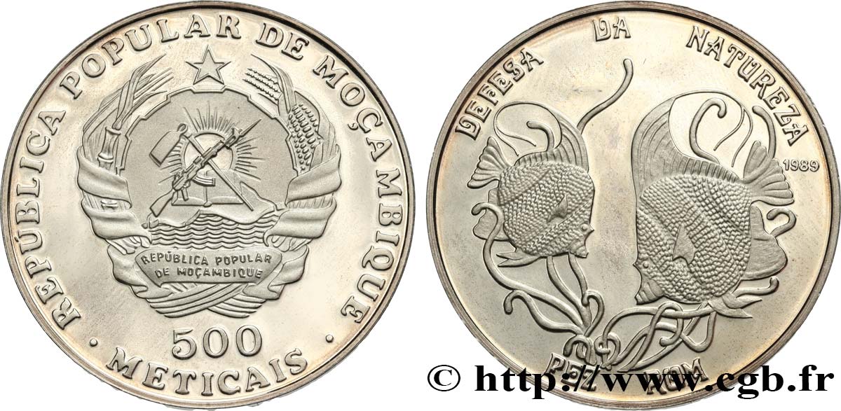 MOZAMBICO 500 Meticais Proof poissons 1989  MS 