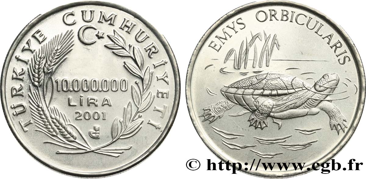 TURCHIA 10.000.000 Lira Proof tortue 2001 Istanbul MS 