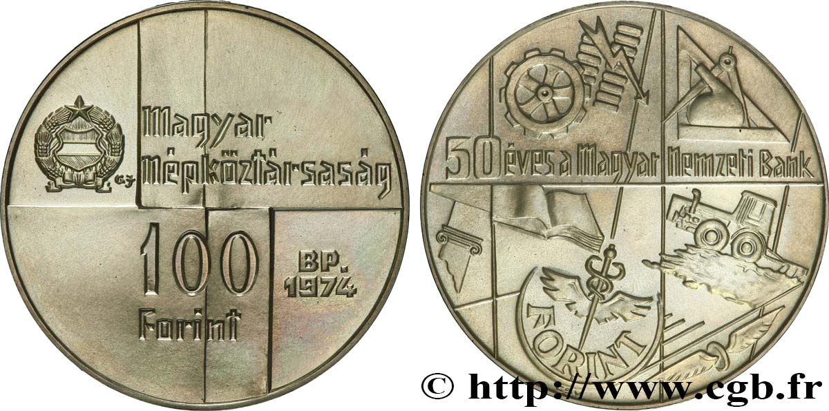 UNGHERIA 100 Forint 50e anniversaire de la Banque nationale de Hongrie 1970 Budapest MS 