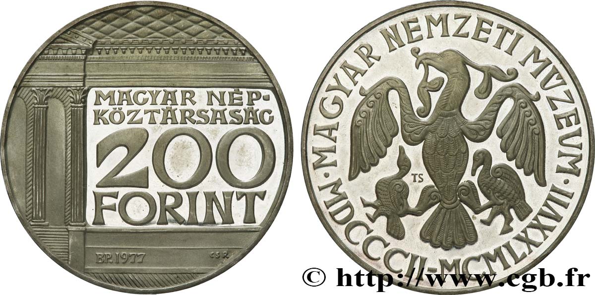 HONGRIE 200 Proof Forint 175e anniversaire du Musée National Hongrois 1977  SPL 