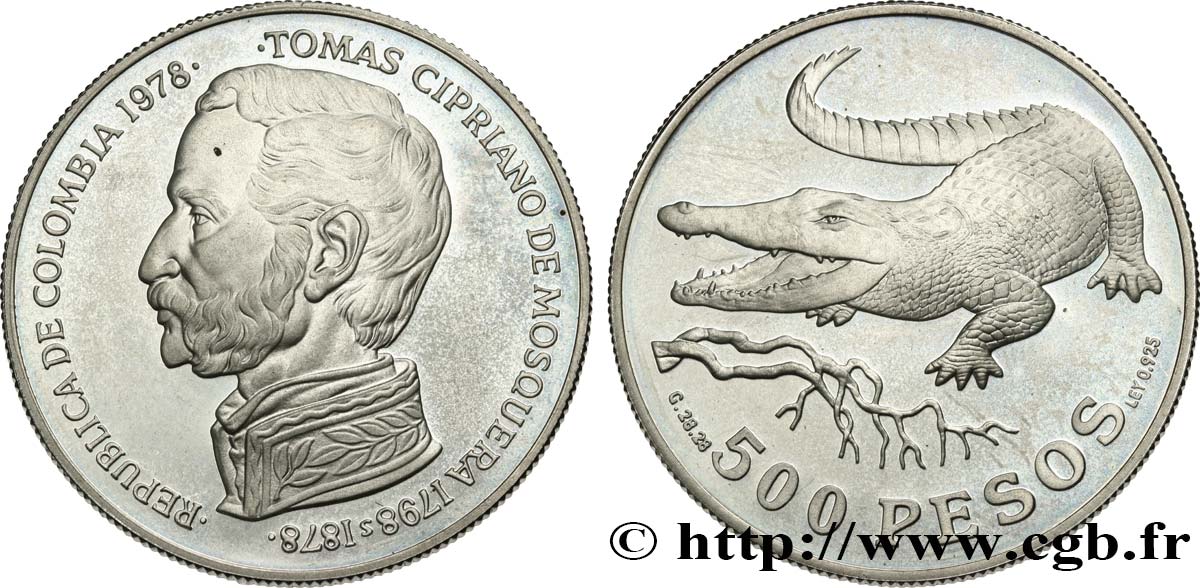 KOLUMBIEN 500 Pesos crocodile 1978  fST 