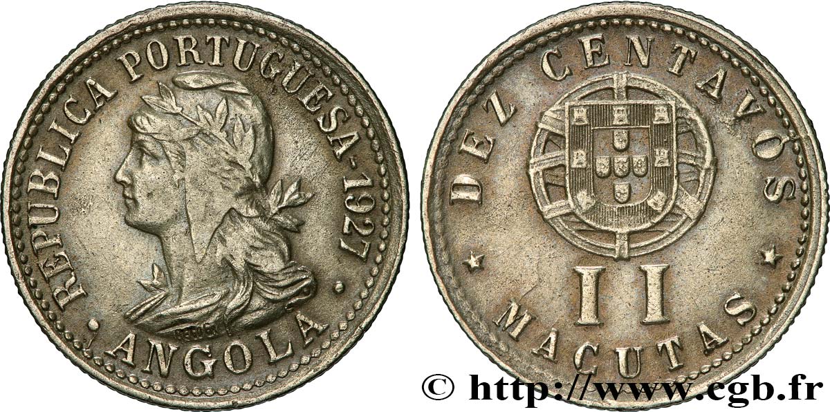 ANGOLA 10 Centavos - II Macutas monnayage colonial Portugais 1927  TTB+ 