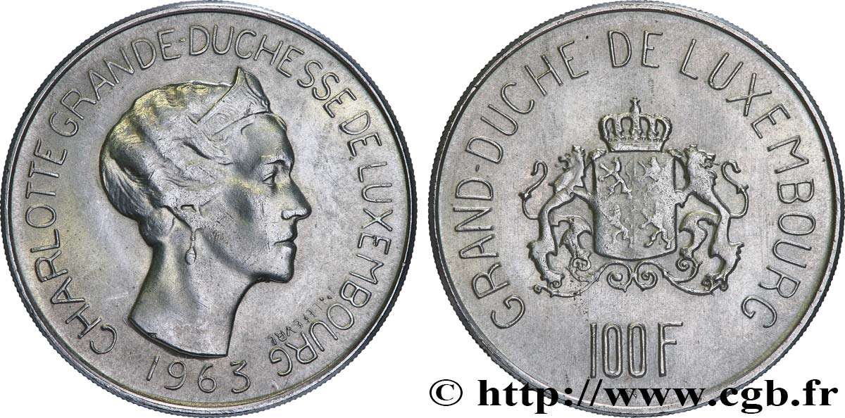 LUXEMBURG 100 Francs Grande-Duchesse Charlotte 1963  VZ 
