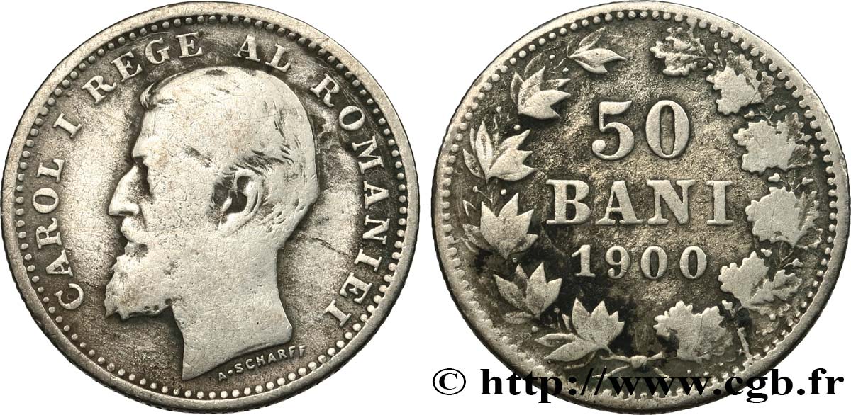 ROMANIA 50 Bani Charles Ier 1900 Bucarest MB 