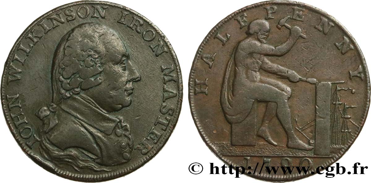 GETTONI BRITANICI 1/2 Penny John Wilkinson (Warwickshire) maître de Forge 1790  q.BB 