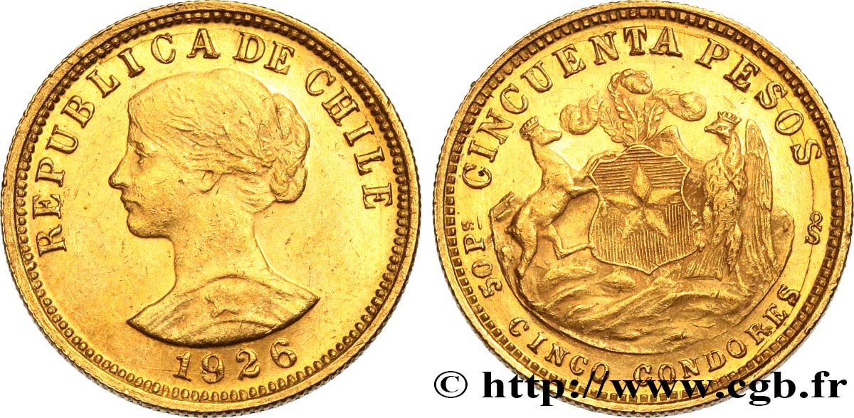 CHILE
 50 Pesos or 1926 Santiago fST 