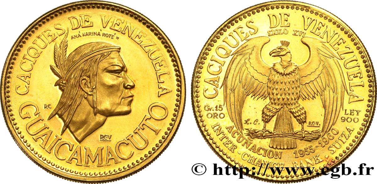 VENEZUELA Médaille en or Guaicamacuto 1960  SPL 