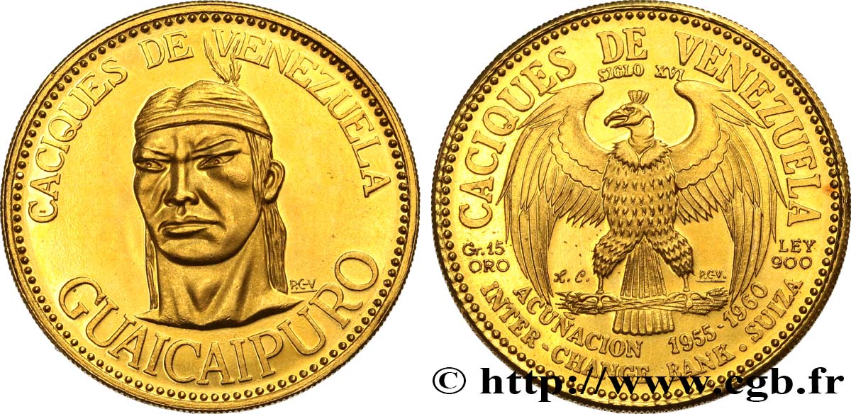 VENEZUELA Médaille en or Guaicaipuro 1960  fST 