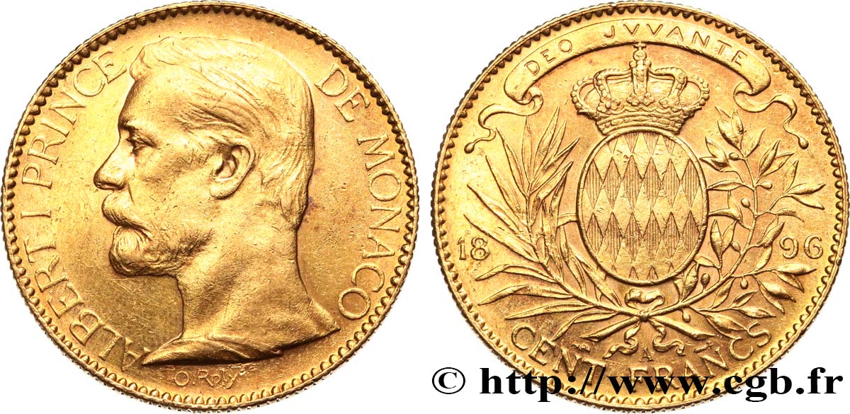 MONACO 100 Francs or Albert Ier 1896 Paris SPL 