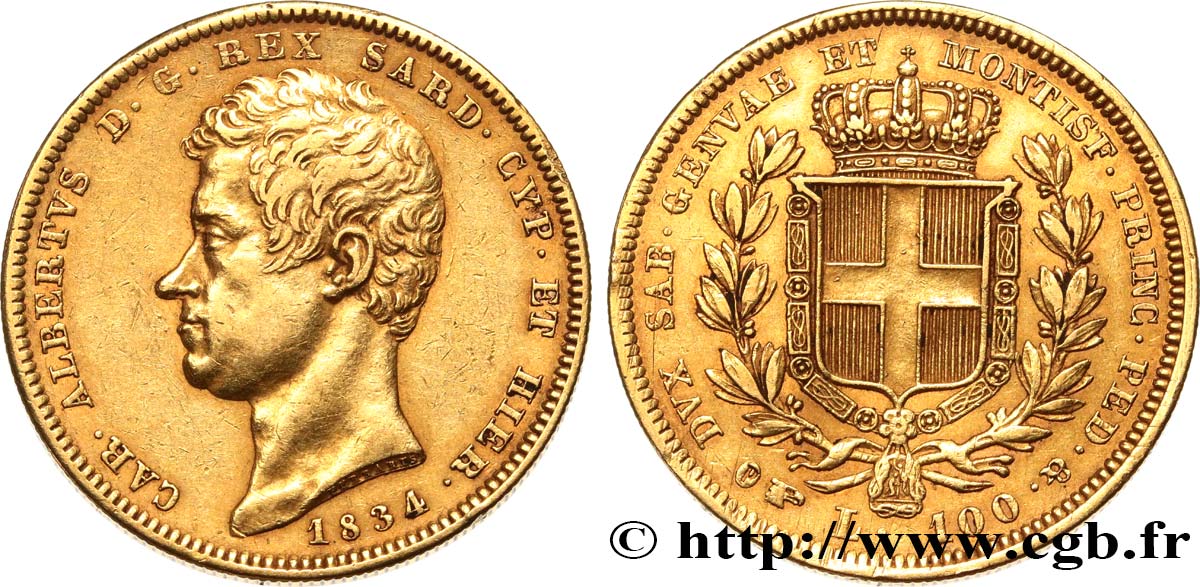 ITALY - KINGDOM OF SARDINIA - CHARLES-ALBERT 100 Lire 1834 Turin XF 