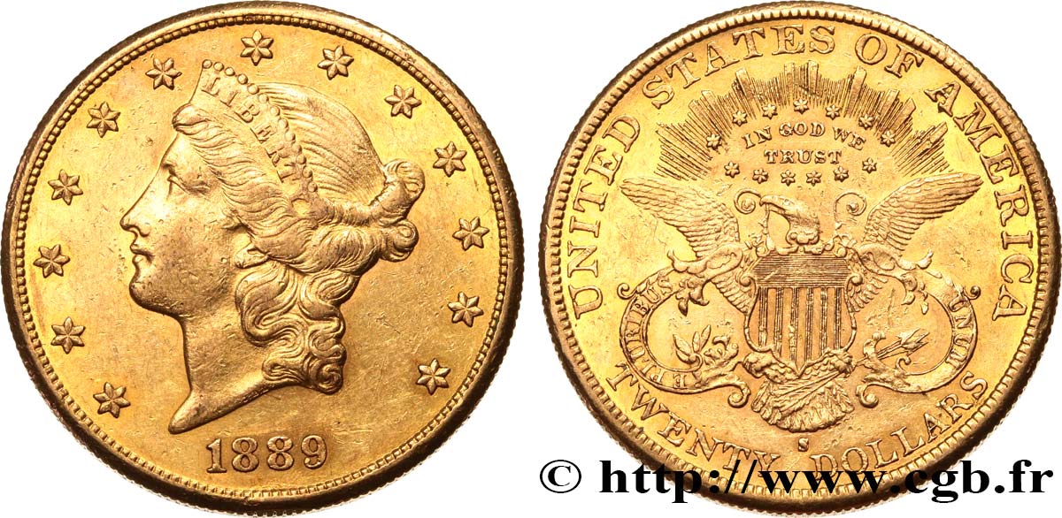 UNITED STATES OF AMERICA 20 Dollars  Liberty  1889 San Francisco XF/AU 