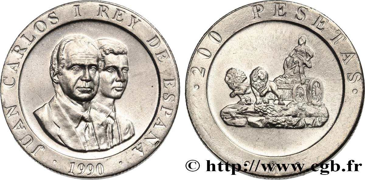 ESPAÑA 200 Pesetas Juan Carlos Ier et le prince des Asturies / fontaine de Cybèle 1990 Madrid SC 