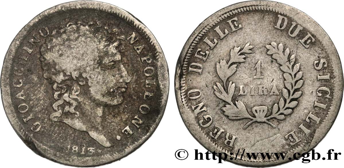 ITALIE - ROYAUME DE NAPLES - JOACHIM MURAT 1 Lira 1813  B+ 