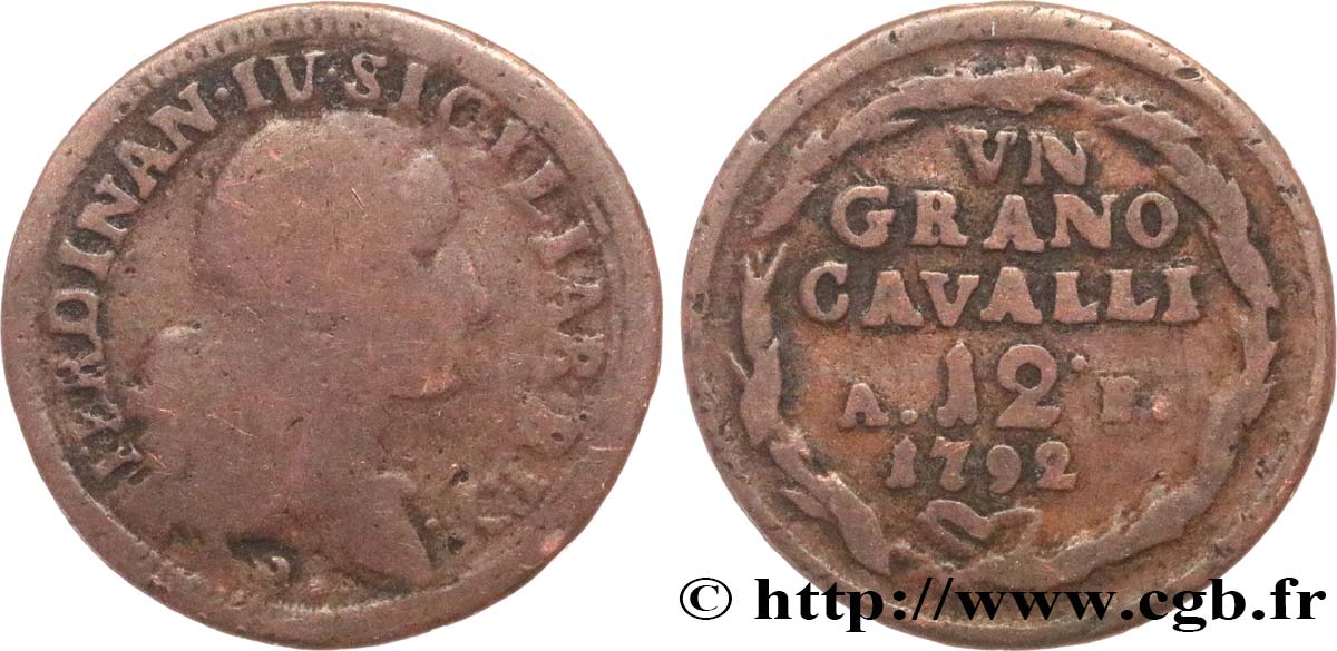 ITALY - KINGDOM OF NAPLES 1 Grano da 12 Cavalli Ferdinand IV 1792  VF 
