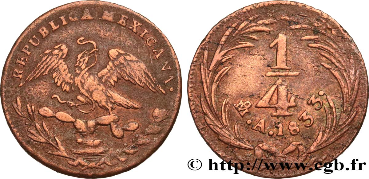 MEXIQUE 1/4 Real Aigle 1833 Mexico TB+ 