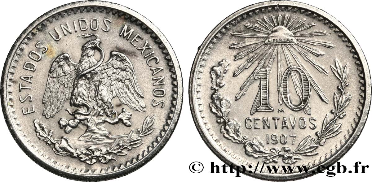 MÉXICO 10 Centavos 1907 Mexico EBC 