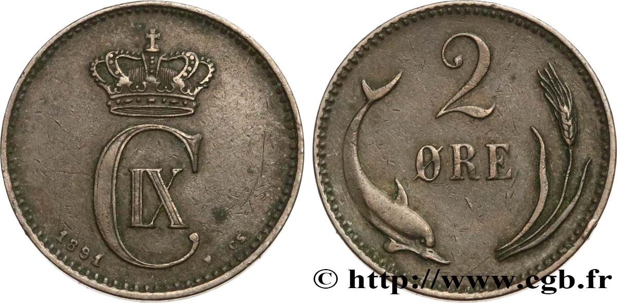DENMARK 2 Ore Christian IX 1891 Copenhague fwo_597481 World coins