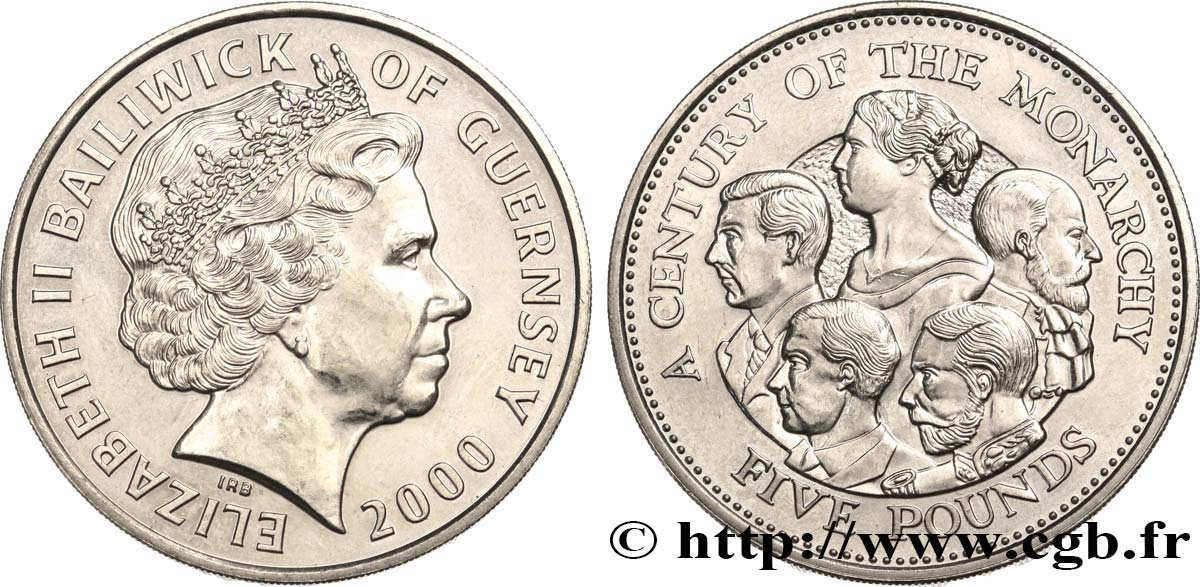 GUERNSEY 5 Pounds “Un siècle de monarchie” 2000  MS 