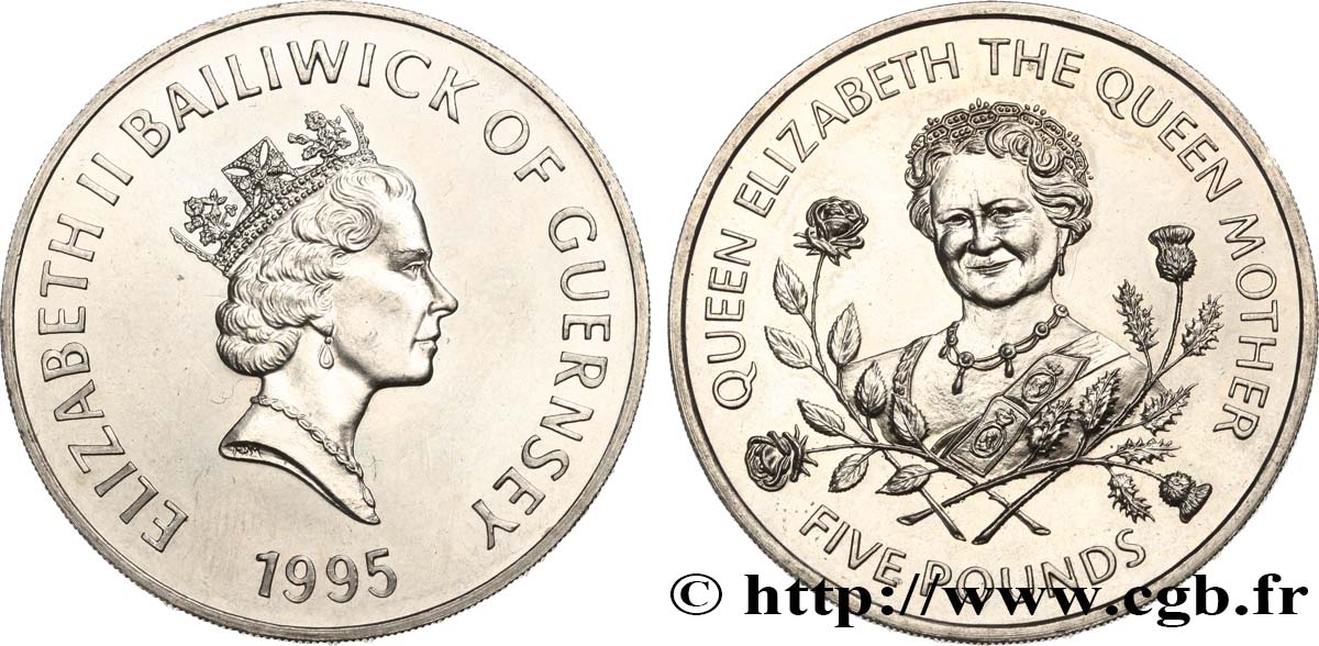 GUERNSEY 5 Pounds la reine-mère Élisabeth 1995  fST 